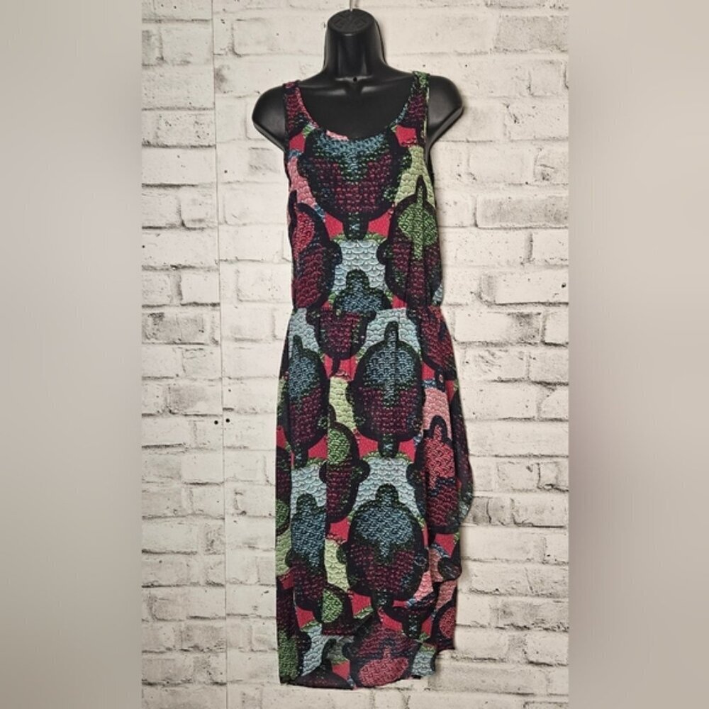 H&M Sleeveless Midi Dress Graphic Print High Low Hem Colorful XS